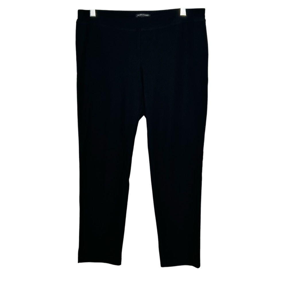 Eileen Fisher Black Ponte Knit Pull-On Stretch Elastic Waist Ankle Pants Sz L